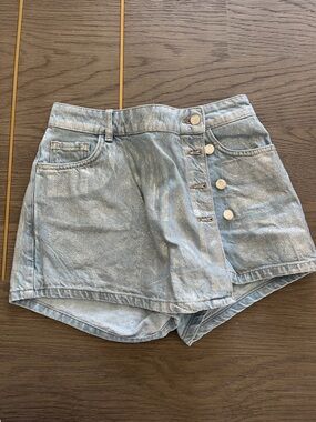 Zara Light Blue Denim Button-Front High-Rise Shorts